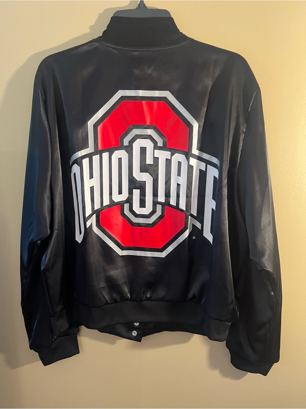 Victoria’s Secret PINK Ohio State Satin Bomber Jacket in Black and Red